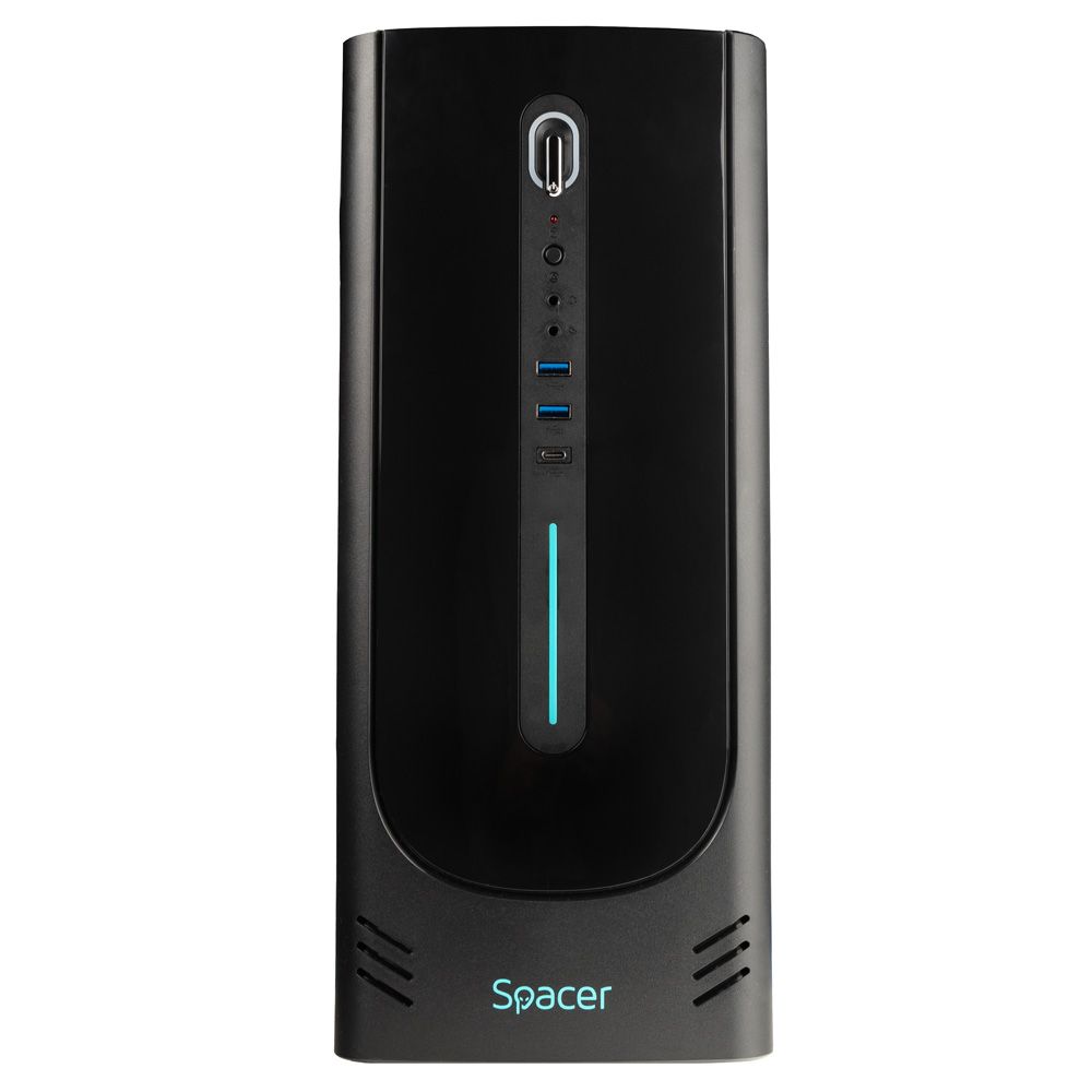 CARCASA SPACER - office, Middle Tower, ATX, fara sursa, USB 3.0 x 2, USB Type C x 1, HD Audio, black 
