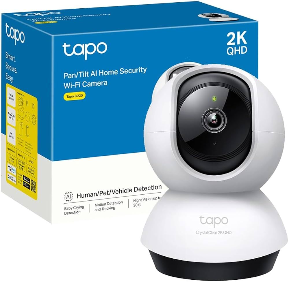 TP-LINK TAPO C220 camera supraveghere WI-FI pentru interior cu funcție Pan/Tilt și Detectare AI, Rezoluție: 2K 4MP QHD （2560 * 1440 px）, Lentile: Distanță focală: 4.0mm, F/NO: 2.0, Pan/Tilt Range:360° pe orizontală, 114° pe verticală, Frame rate: 2560×1440@30fps, Compresie video: H.264, Microfon și_1