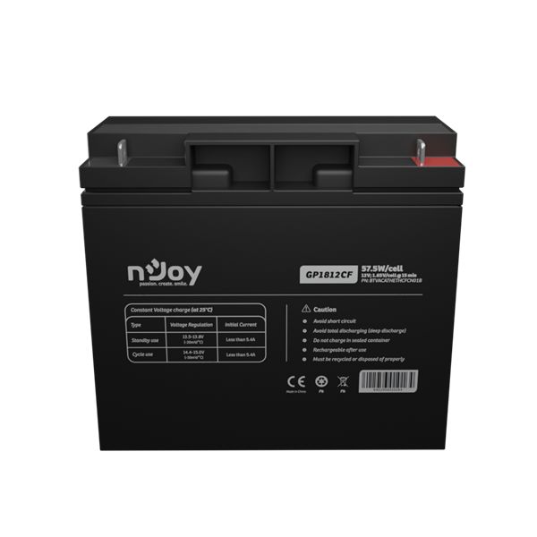 Acumulator NJOY GP1812CF 12V 181x77x167mm, Cycle use 14.4V- 15.0V max. current 5.4A, Float use 13.5V- 13.8V, Terminal T3 (M5), Power 70.2W/ cell_1
