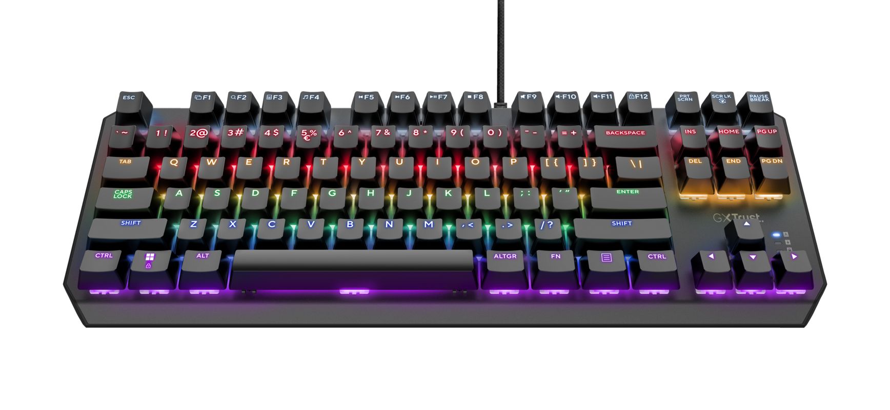 Tastatura Trust GXT834 Callaz Tenkeyless cu fir mecanica, conexiune USB-A male 2.0, switch type linear,  numar taste 87, iluminare LED  negru_2