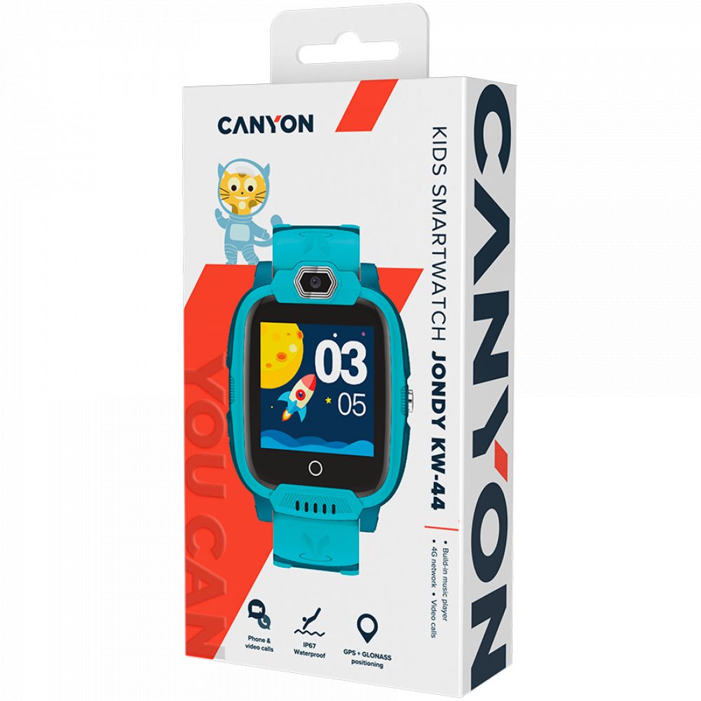 CANYON Jondy KW-44, Kids smartwatch, 1.44''IPS colorful screen 240*240,  ASR3603S, Nano SIM card, 192+128MB, GSM(B3/B8), LTE(B1.2.3.5.7.8.20) 700mAh battery, built in TF card: 512MB, GPS,compatibility with iOS and android, host: 53.3*43.5*16mm strap: 230*20mm, 48g, Green_1