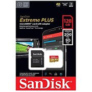 Micro Secure Digital Card SanDisk Extreme PLUS, 128GB, Clasa 10, R/W speed: up to 100MB/s/ 90MB/s, include adaptor SD (pentru telefon)_1