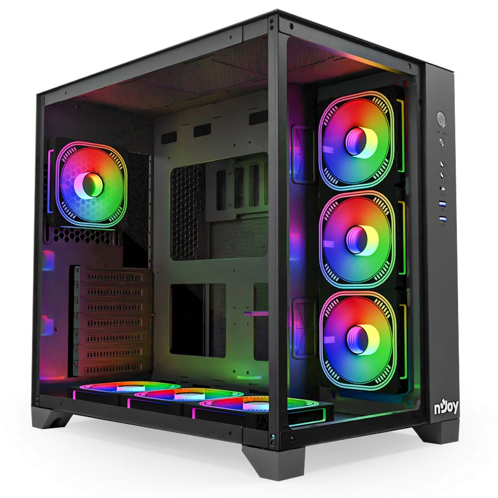 CARCASA NJOY PC AURA Mid Tower ATX, psu not included, Ventilatoare incluse 1x 120 mm spate, 3x 120 mm stanga, 3x 120 mm jos_1