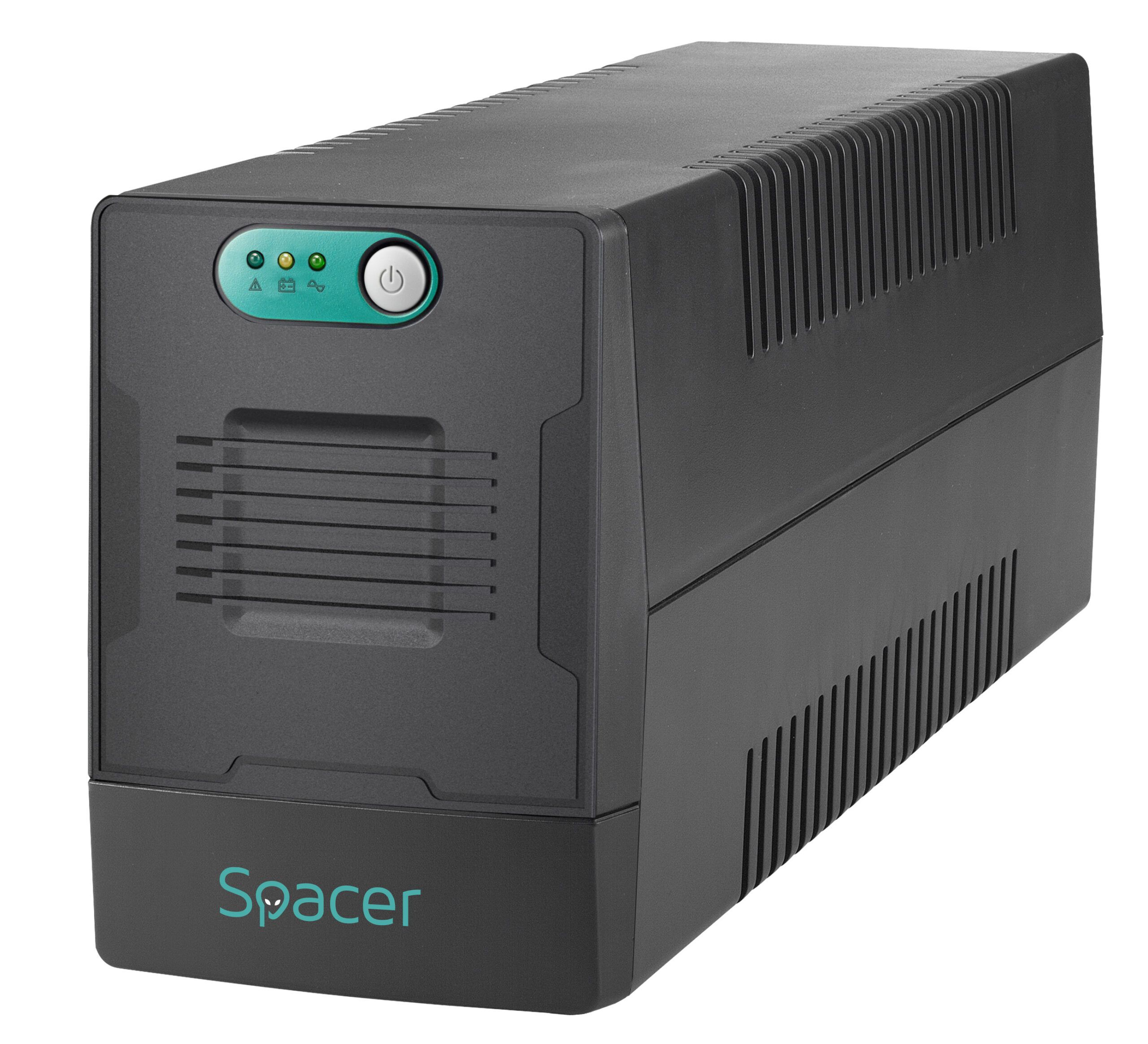 UPS Spacer Line Int.  fara management,   600VA/ 360W, AVR, 2 x socket Schuko, indicatie status cu LED, 1 baterie 12V/7Ah, 