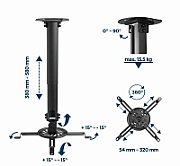 SUPORT de tavan GEMBIRD pt. proiector, lungime 320 mm, inclinatie, rotatie, max 13Kg, negru, 
