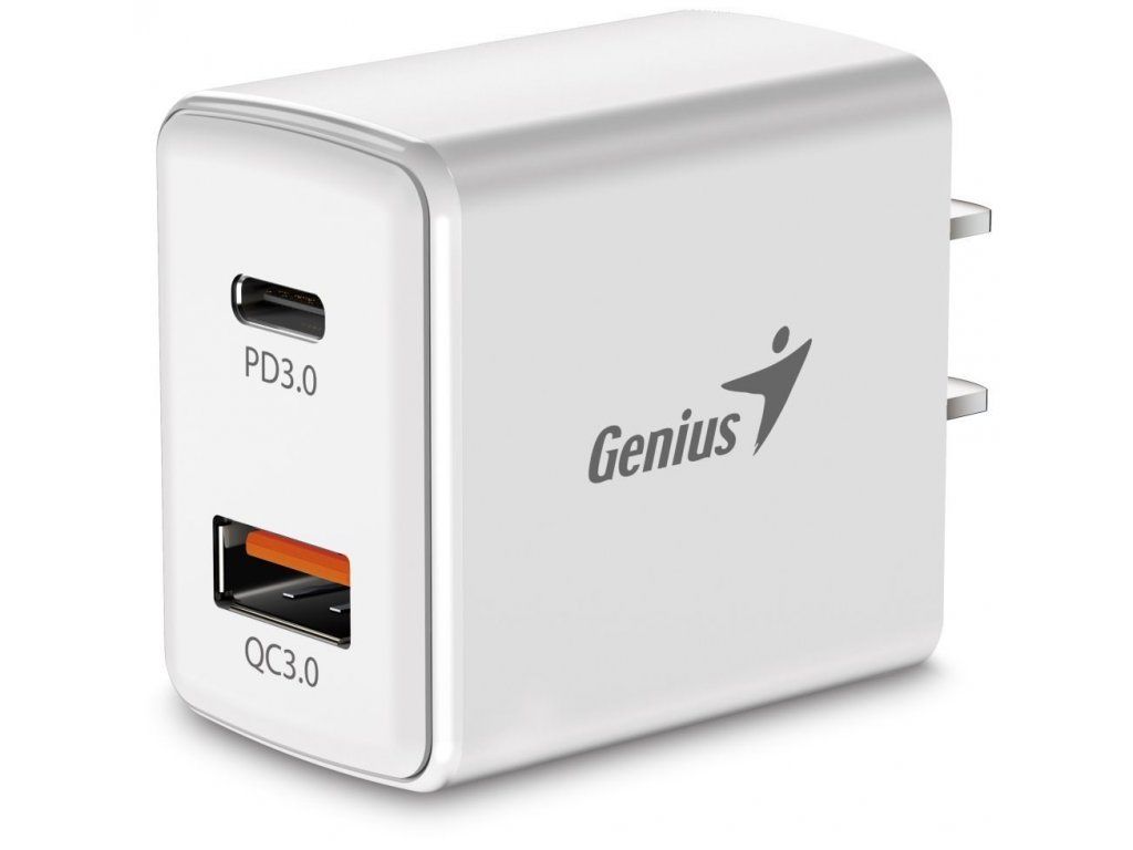 ALIMENTATOR retea Genius Quick Charge 20W, 1 x USB-A + 1 x USB Type-C, PD 20W USB-C sau USB-A, alb, 