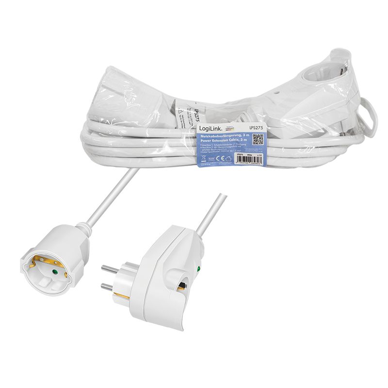 PRELUNGITOR LOGILINK, Schuko X 1 , Schuko transfer X 1, IP20, 230 V/16 A, 50 Hz, max. 3500 W, 3m, alb  LPS275  (include TV 0.80 lei)