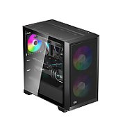CARCASA PCCOOLER, Mini Tower, mATX, fara sursa, sticla securizata, 2 ventilatoare incluse, iluminare ARGB, negru, USB 3.2 gen 2 x 2, mic, audio, 