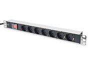 Digitus aluminum outlet strip with switch, 7 safety outlets, 2 m supply safety plug_1