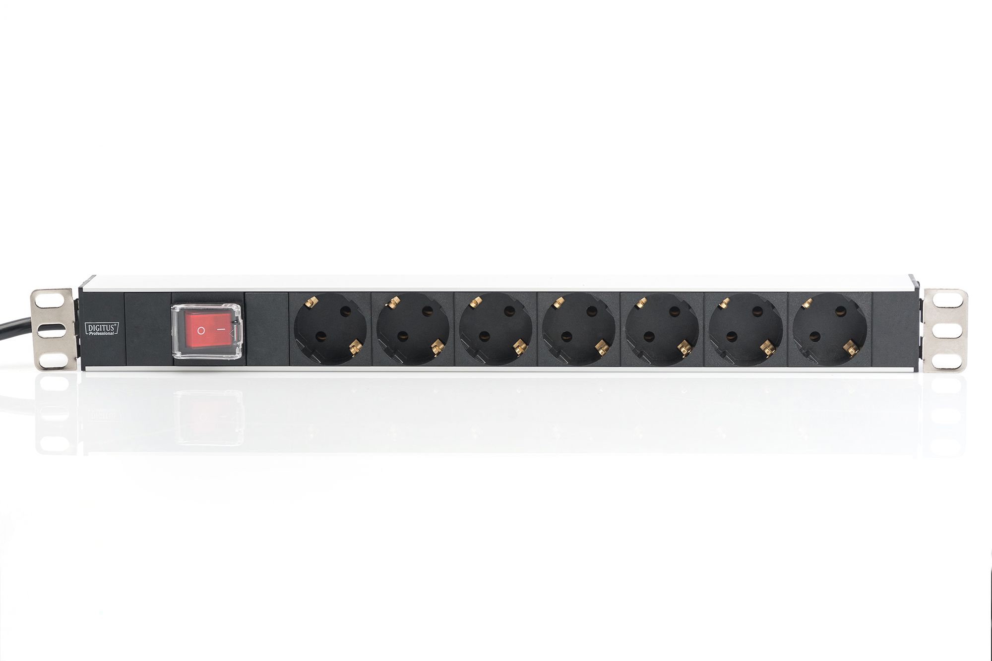 Digitus aluminum outlet strip with switch, 7 safety outlets, 2 m supply safety plug_2