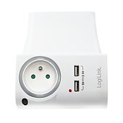 ADAPTOR LOGILINK, Socket tip E x 1, USB x 2 5V/2.1A, 230V, 50 Hz, max. 16A, IP20, suport telefon/tableta, iluminare LED, alb 