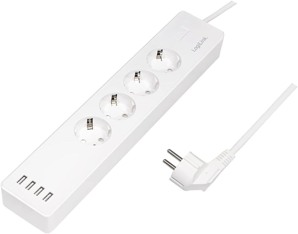 PRELUNGITOR LOGILINK, Wi-Fi Smart, Schuko x 4, USB x 4 5V/4A max. 20W, cablu 3G 1.5mm2 10A, prot. Supracurent / supratensiune / scurtcircuit / supraincalzire, IP20, compatibil TUYA, Amazon Alexa si Google Home, 1.8m, alb,  SH0104  (include TV 0.80lei