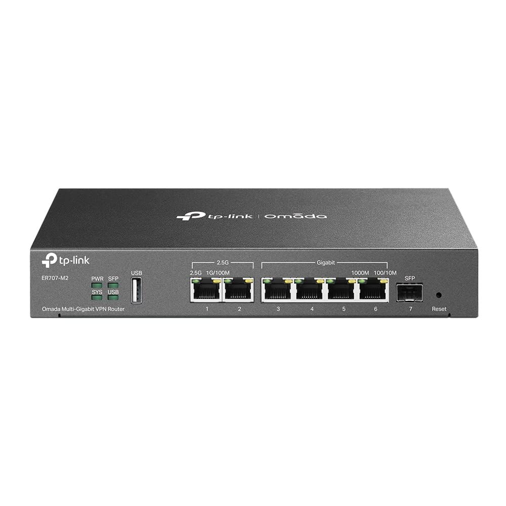 ROUTER TP-LINK wired Gigabit, 1 Gigabit 2.5G WAN, 1 Gigabit SFP WAN/LAN, 1 Gigabit 2.5G LAN + 4 Changeable Gigabit WAN/LAN Ports, 1 USB 2.0, tehnologie VPN  ER707-M2  (timbru verde 0.8 lei)