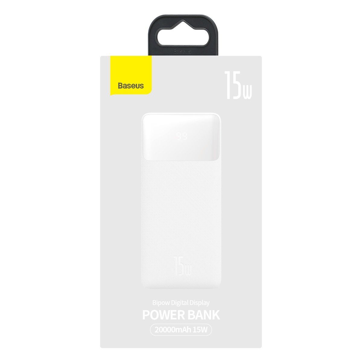 POWER BANK Baseus Bipow, 20000mAh, 15W, 2 x USB 1 x USB Type-C, digital display pt. status baterie, total 3A, alb,  PPBD050102  (timbru verde 0.18 lei) - 6932172618223