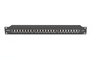 CAT 6A Patch Panel, shielded, 1U, 24-port, 8P8C, bl RAL 9005, 483 mm (19
