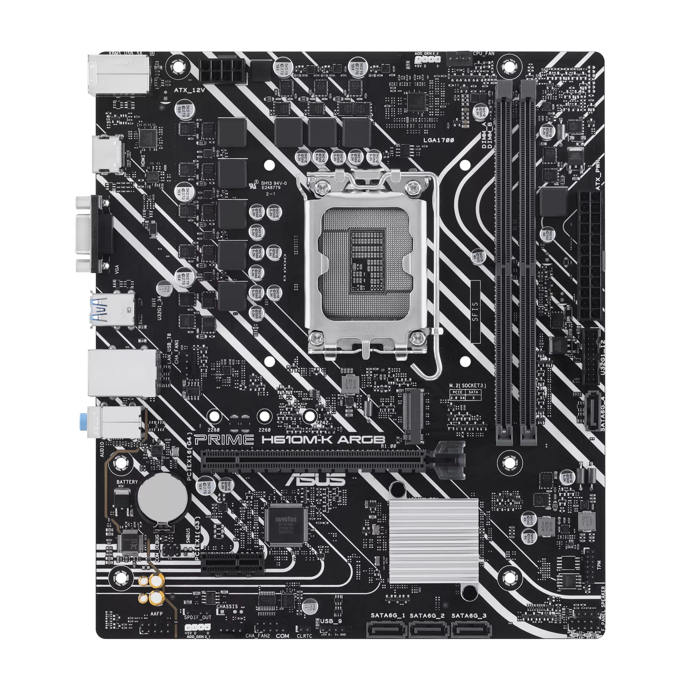 Placa de baza ASUS PRIME H610M-K ARGB, socket 1700, 2x DDR5 UDIMM, 4x SATA, 1x NVMe, 9x USB-A, mATX