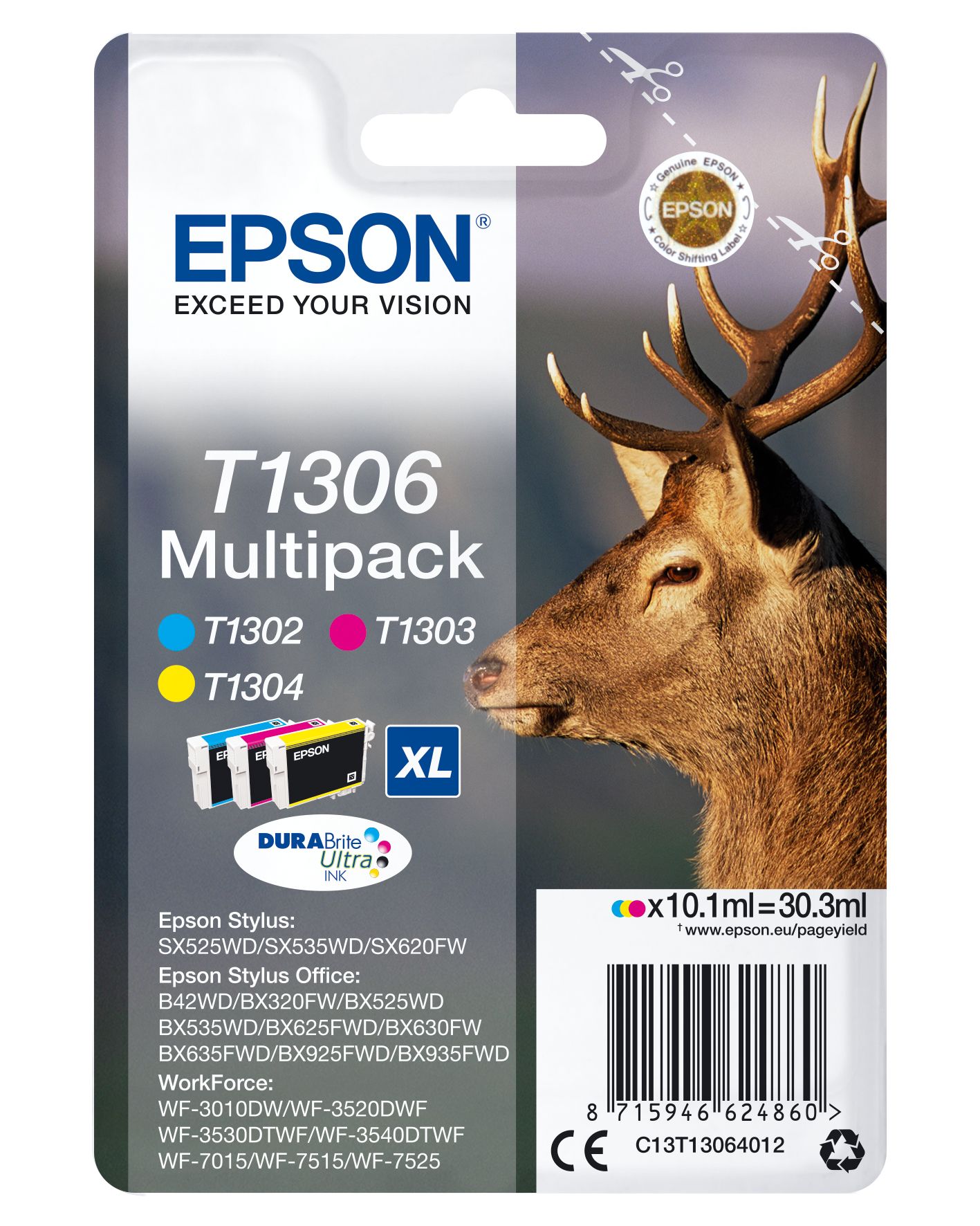 Epson Stag Multipack 3-Coulered T1306 DURABrite Ultra Ink_1