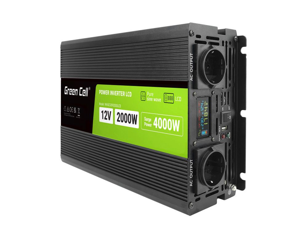 Green Cell PowerInverter LCD 12 volt 2000W/40000W car inverter with display - pure sine wave_1