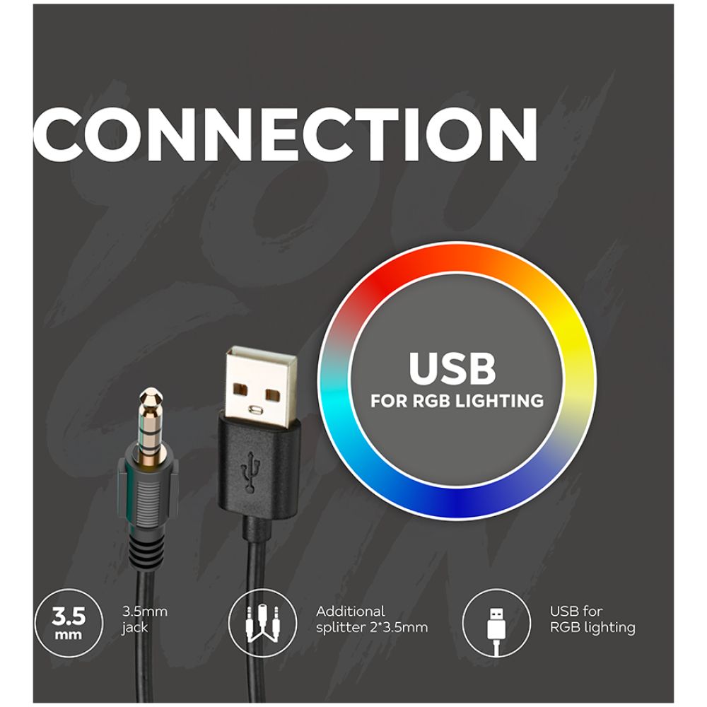 CANYON Darkless GH-9A, RGB gaming headset with Microphone, Microphone frequency response: 20HZ~20KHZ, ABS+ PU leather, USB*1*3.5MM jack plug, 2.0M PVC cable, weight:280g, black_2