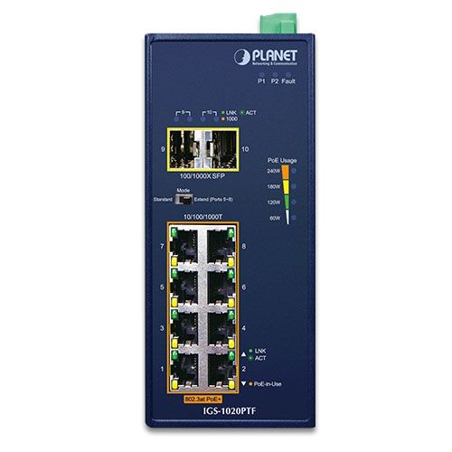 PLANET IP30 Ind 8-P 10/100/1000T Fara management Gigabit Ethernet (10/100/1000) Power over Ethernet (PoE) Suport Albastru_2