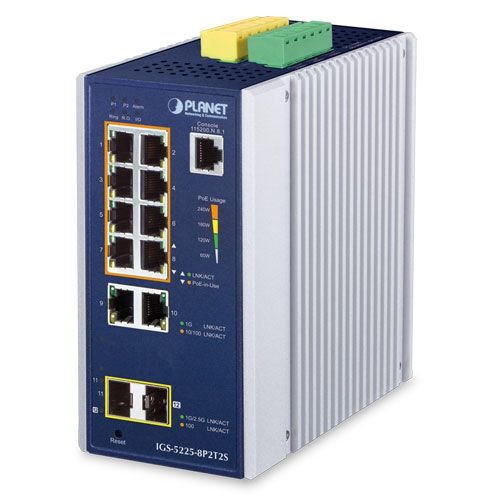 PLANET IGS-5225-8P2T2S switch-uri Gestionate L2+ Gigabit Ethernet (10/100/1000) Power over Ethernet (PoE) Suport Albastru, Alb_1