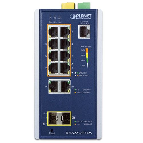 PLANET IGS-5225-8P2T2S switch-uri Gestionate L2+ Gigabit Ethernet (10/100/1000) Power over Ethernet (PoE) Suport Albastru, Alb_2