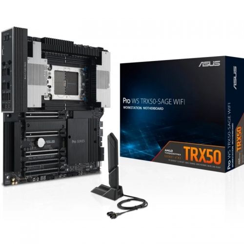 Procesor AMD Ryzen Threadripper 7960X,  24C / 48T, 4.20 - 5.30 GHz, 152 MB cache, 350 W, Tray 
 [1 buc]ASUS PRO WS TRX50-SAGE WIFI sTR5/3xM.2/Wifi7/E-ATX WiFi 7 included
 [1 buc]Cooler procesor Thermaltake ToughLiquid 360 TRX40 ARGB 
 [4 buc]Memorie server Samsung 64 GB DDR5 ECC RDIMM 4800 MHz 2Rx4
 [1 buc]Placa video MSI GeForce RTX 4090 SUPRIM LIQUID X 24 GB GDDR6X 384 bit 
 [1 buc]Carcasa Corsair 5000D Airflow, Alb 
 [1 buc]PRIME TX-1300 Series, 80 PLUS Titanium
 [3 buc]SSD..._17