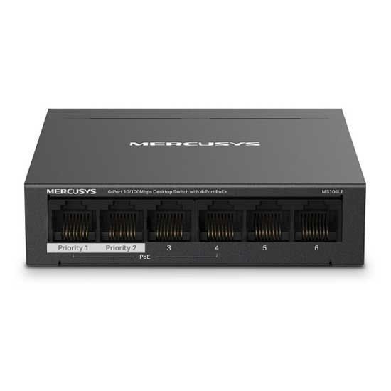 Mercusys Desktop Switch MS106LP 6 porturi 10/100Mbps, Standarde si protocoale  IEEE 802.3x Flow Control, 4 porturi POE, buget POE 40W, dimensiuni: 99.8*98*25mm.