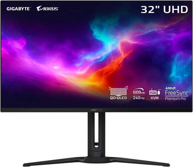 Gigabyte AORUS FO32U2 gaming monitor diagonala 31.5 , 699.48 x 394.73 mm, OLED, Anti-Reflection, Rezolutie: 3840 x 2160 (UHD), Luminozitate: 250 cd/m2, Contrast: 1.5M:1, Unghi vizualizare: 178°(H)/178°(V), Timp raspuns: 0.03ms GTG, Refresh rate:  240Hz, Flicker-free, Interfata: 2 x HDMI, 1 x
