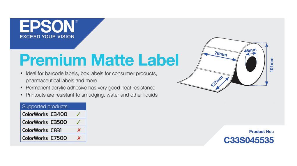 Premium Matte Label - Die-cut Roll: 76mm x 127mm, 265 labels_1