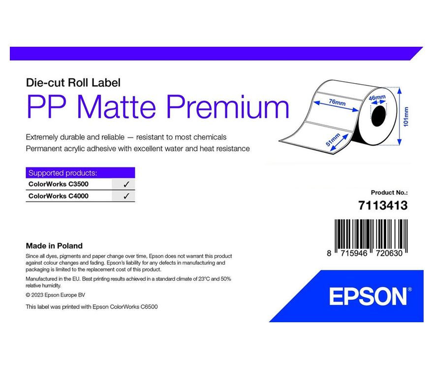 PP MATTE LABEL PREM DIE-CUT/ROLL 76X51MM 535 LABELS_1