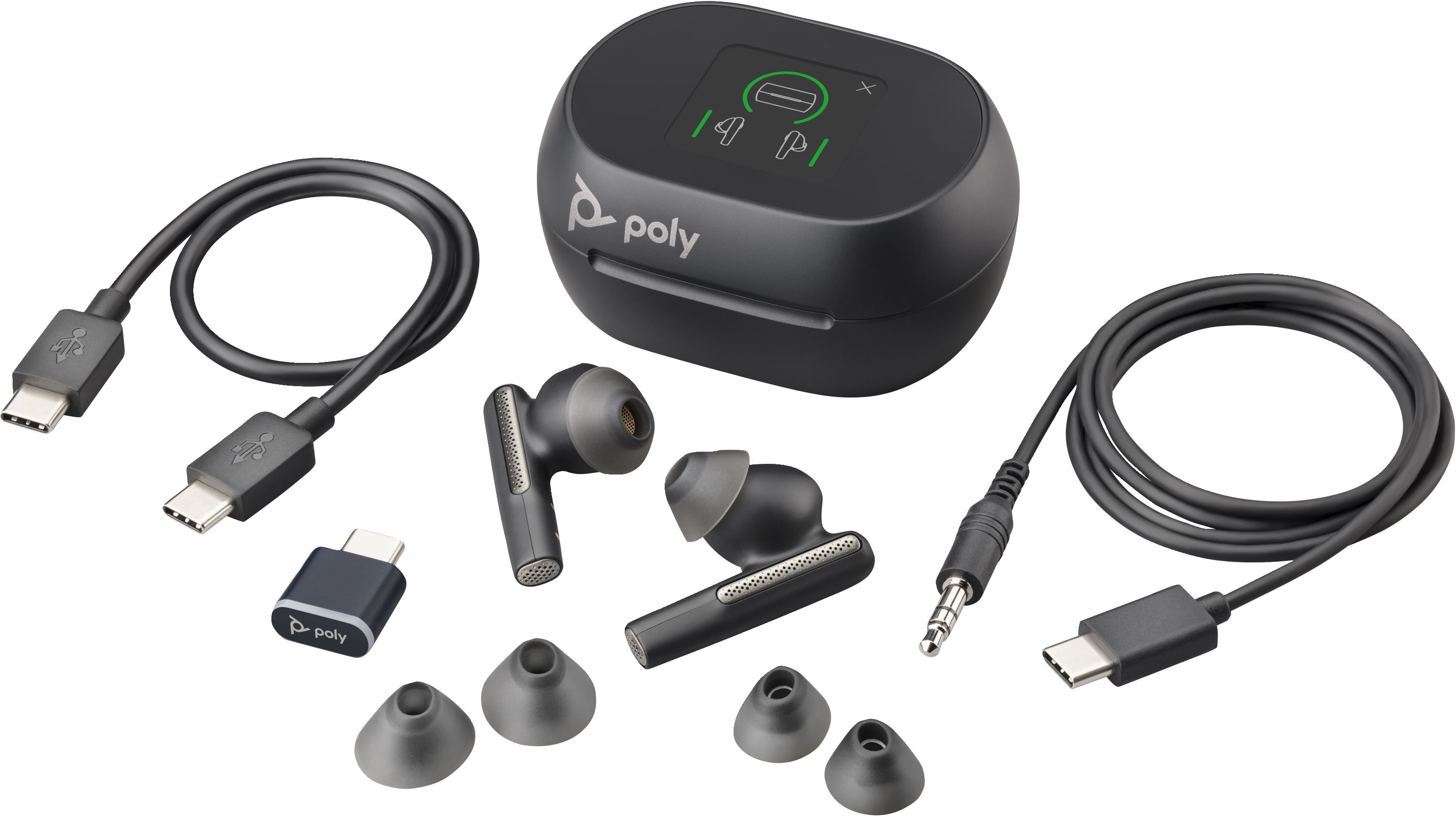 Poly Voyager Free 60+ UC Carbon Black Earbuds +BT700 USB-C Adapter +Touchscreen Charge Case_6
