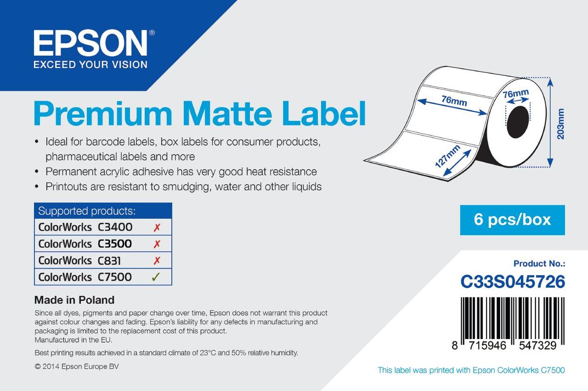 Premium Matte Label - Die-cut Roll: 76mm x 127mm, 960 labels_1