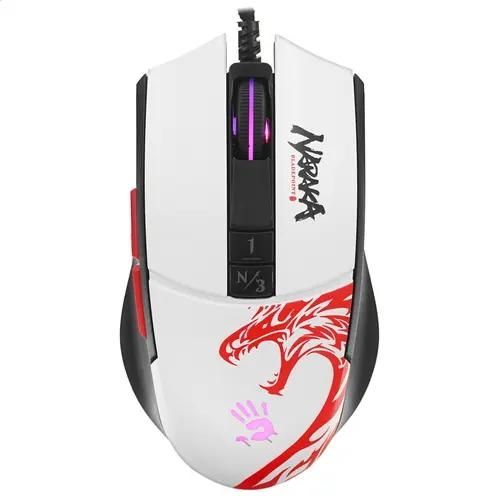 MOUSE A4tech - gaming,  Bloody co-branded Naraka , cu fir, USB, optic, 12000 cpi, butoane/scroll 10/1, alb,  L65 Max  (include TV 0.18lei)