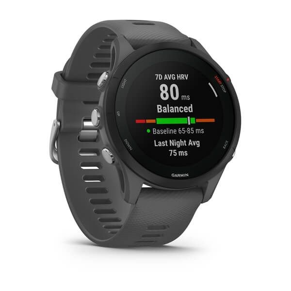 Ceas Garmin Forerunner 255, display 33mm, rezolutie displat 260x260 conectivitate Bluetooth™, ANT+, NFC, USB, functii accelerometru, giroscop, barometru, busola, termometru pentru temperatura exterioară, durata de viata baterie mod ceas inteligent: până la 14 zile, modul GNSS numai cu GPS: până la_8
