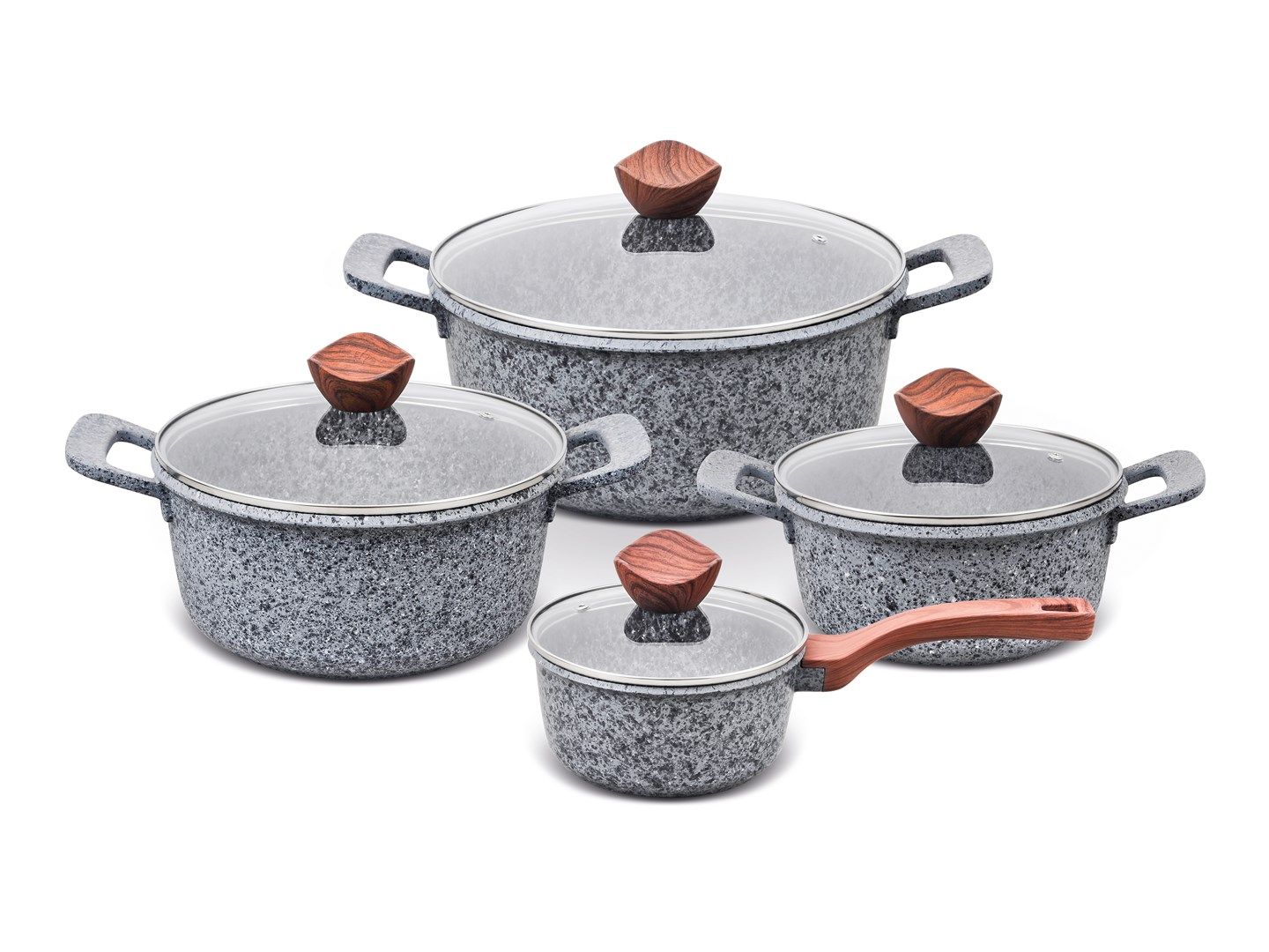 PROMIS Set of pots GRANITE  saucepan 16 cm  pots 20 24 28 brown handles_1