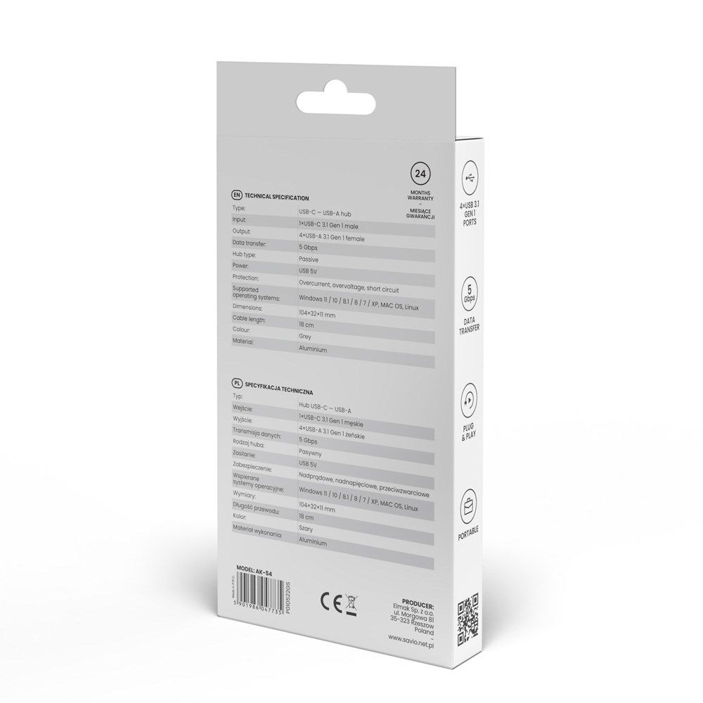 SAVIO Hub USB-C - 4 x USB-A  AK-54_2