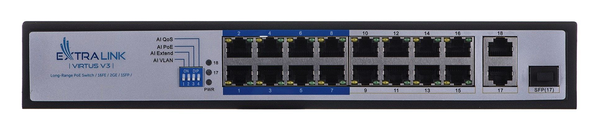 Extralink PoE Switch VIRTUS V3 16x 100Mb/s PoE/PoE+  2x Gigabit RJ45 + 1x SFP  150W_11