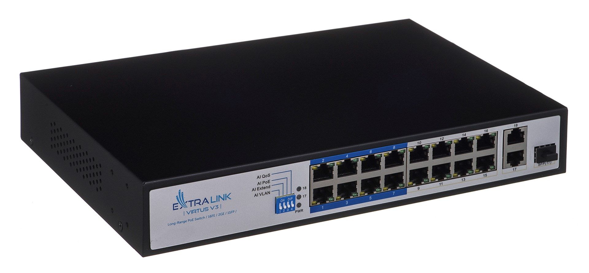 Extralink PoE Switch VIRTUS V3 16x 100Mb/s PoE/PoE+  2x Gigabit RJ45 + 1x SFP  150W_12