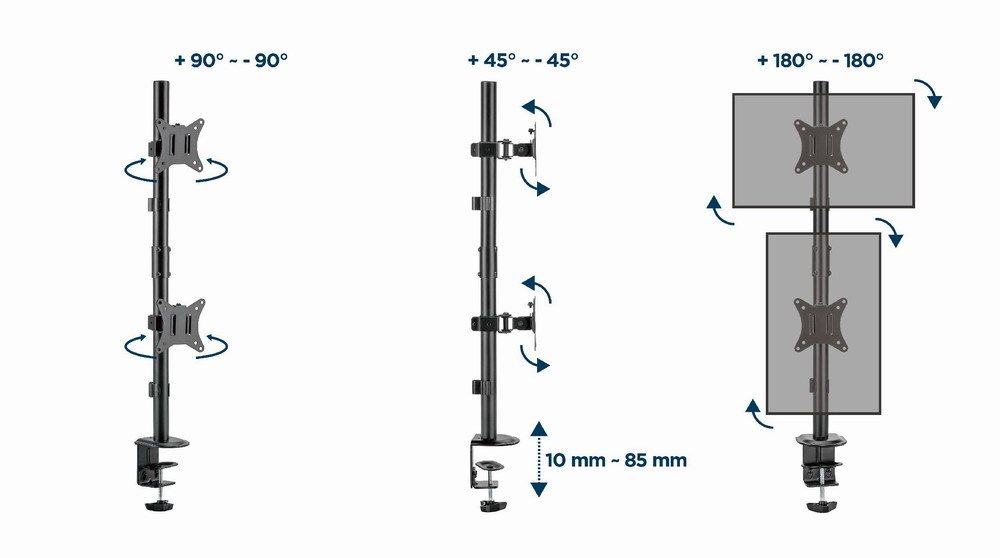 Gembird MA-D2-02 Adjustable 2-display vertical desk mount  17”-32”  9kg_11
