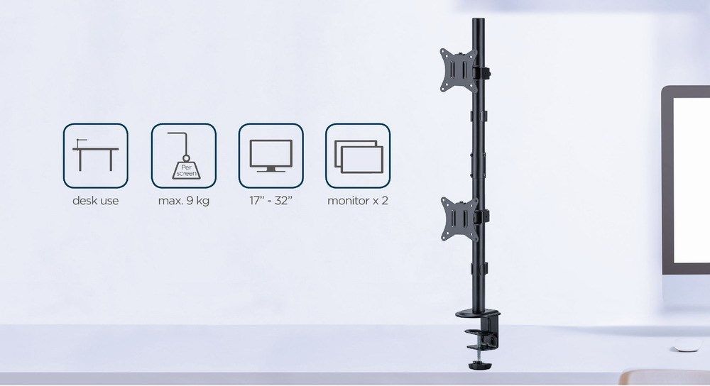 Gembird MA-D2-02 Adjustable 2-display vertical desk mount  17”-32”  9kg_7