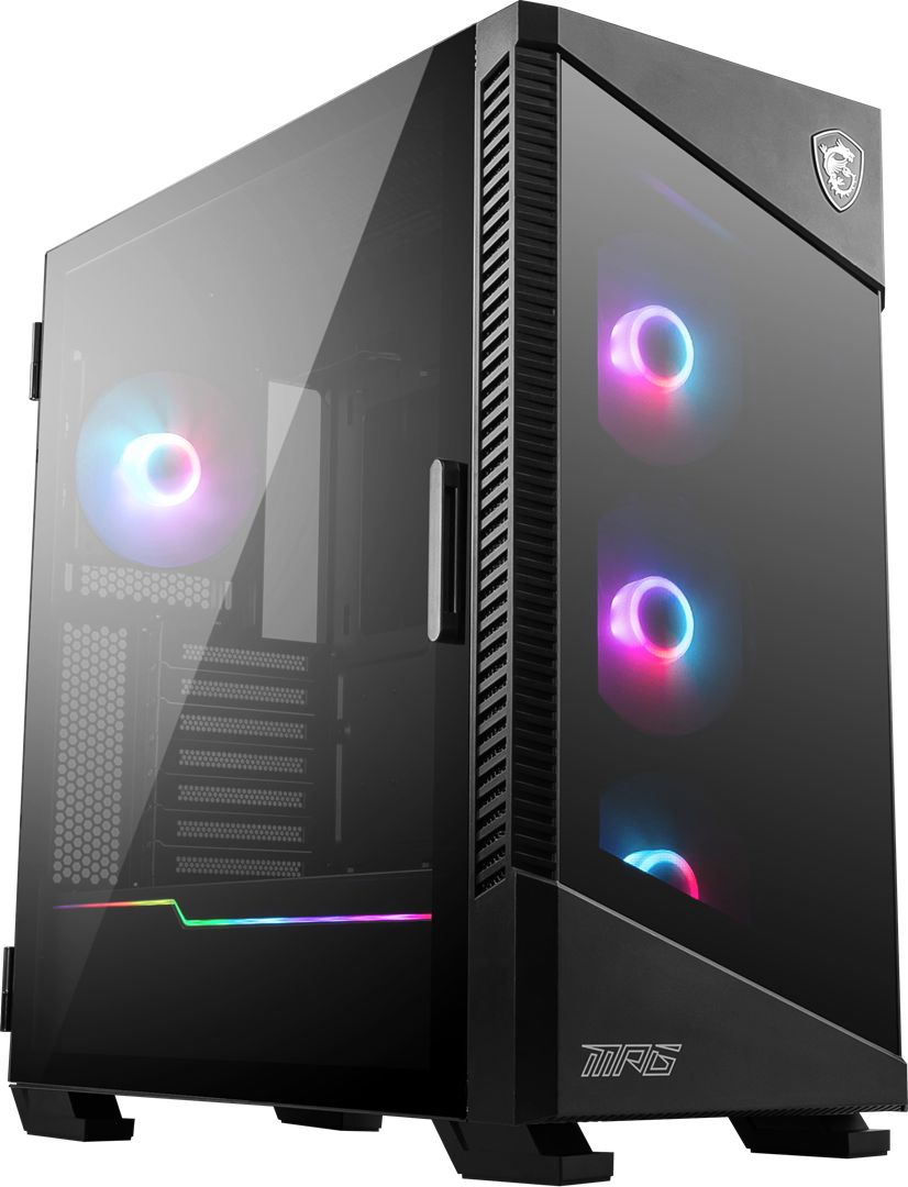 MSI MPG VELOX 100R Mid Tower Gaming Computer Case 'Black  4x 120mm ARGB Fans  1-6 ARGB Hub  ARGB light strip  USB Type-C  Tempered Glass  Center  E-ATX  ATX  mATX  mini-ITX'_1