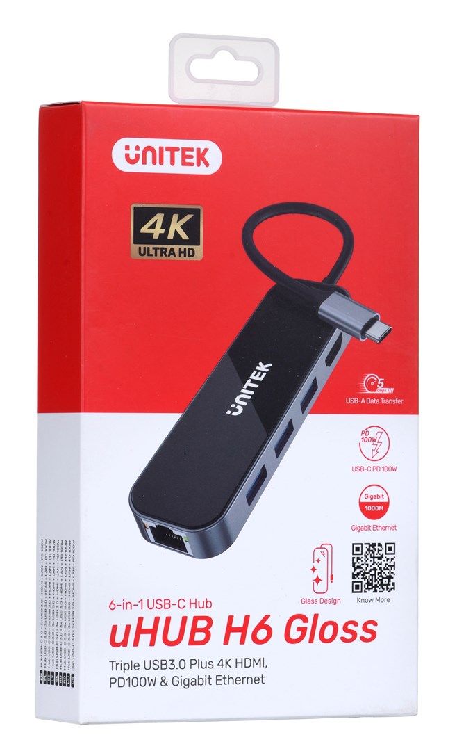 UNITEK HUB USB-C 3.1 RJ-45 3XUSB-A HDMI 4K PD100W_1
