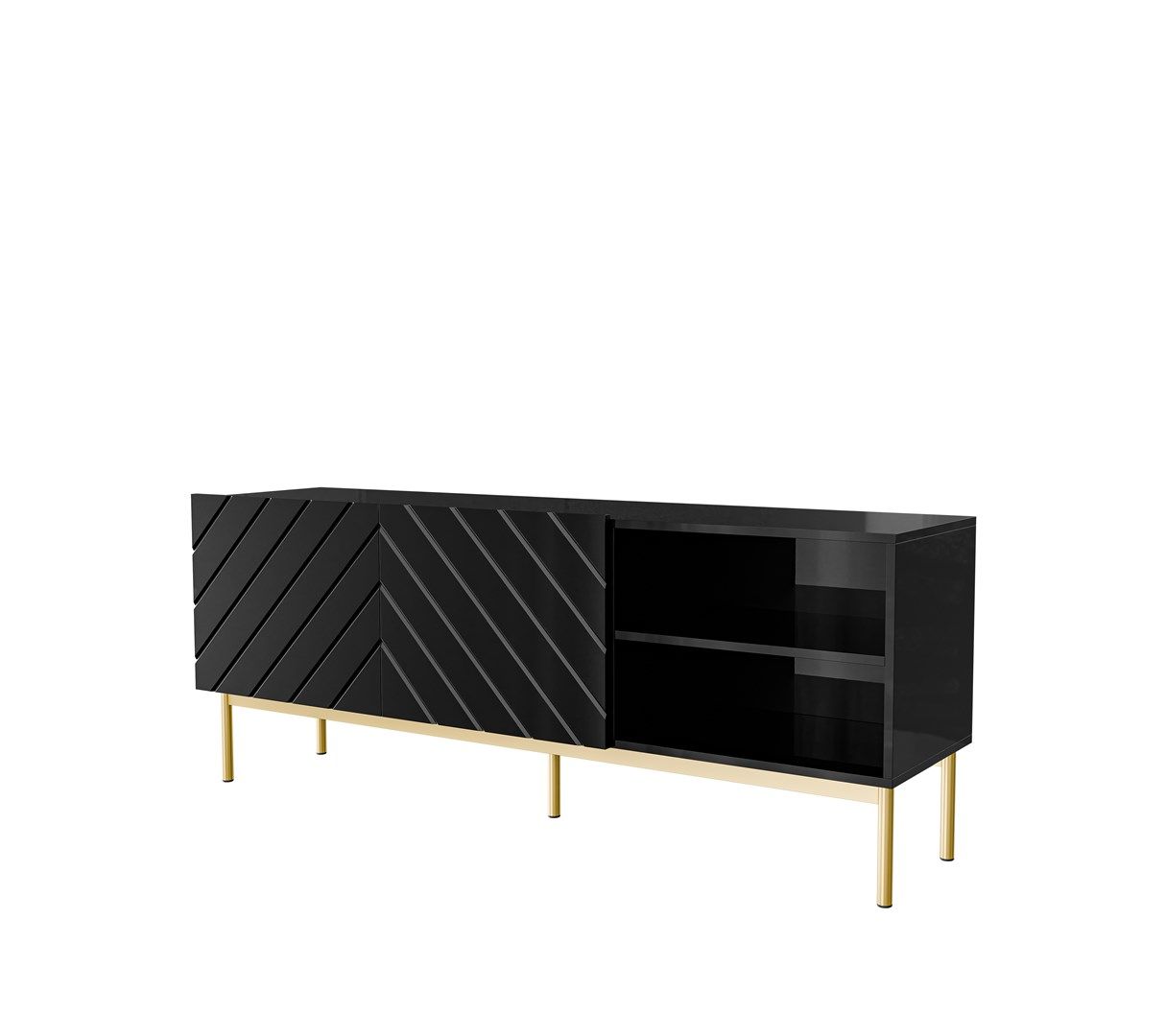ABETO RTV cabinet on golden steel frame 150x42x60 black/gloss black_1