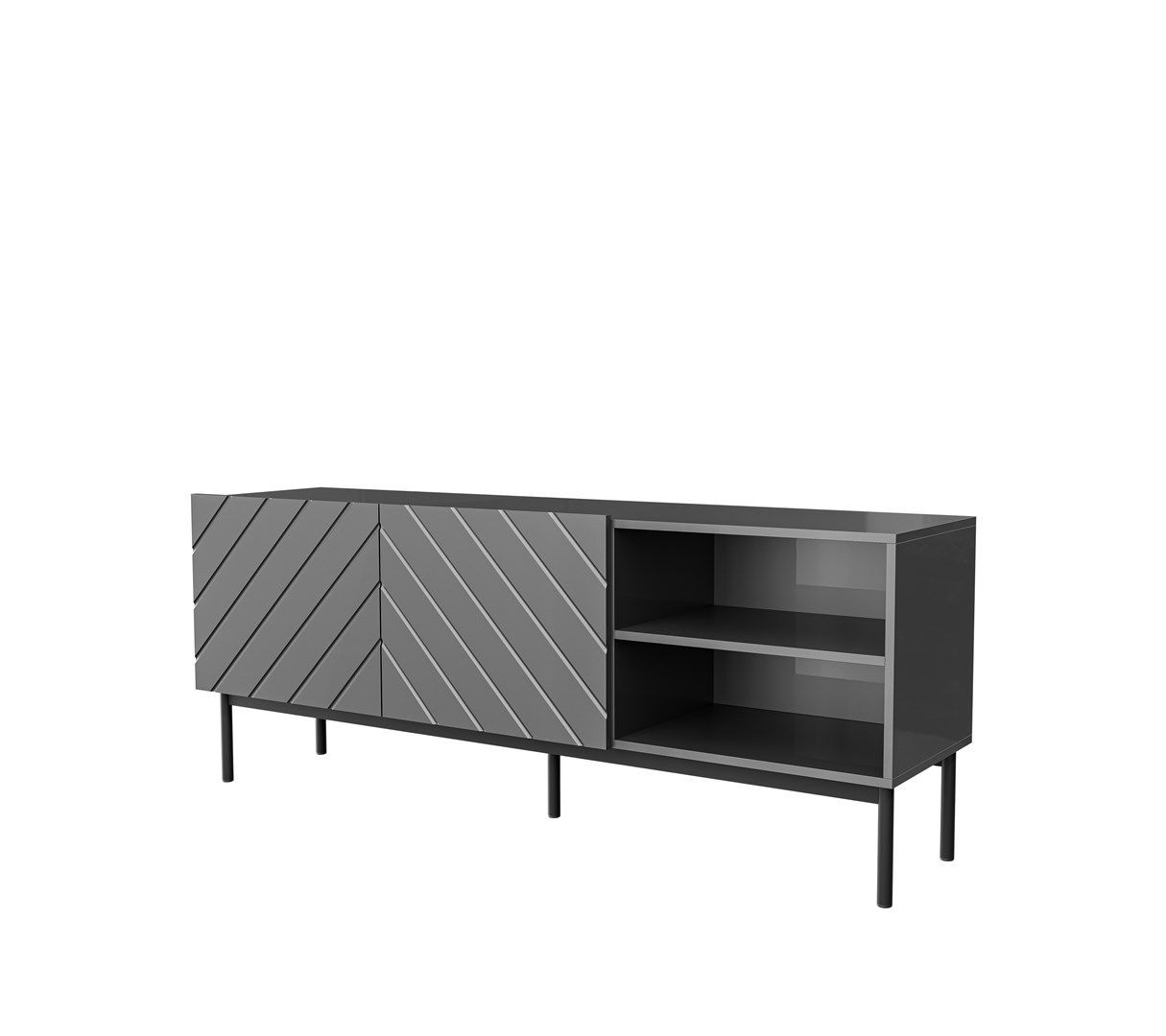 ABETO RTV cabinet on black steel frame 150x42x60 cm graphite/glossy graphite_1