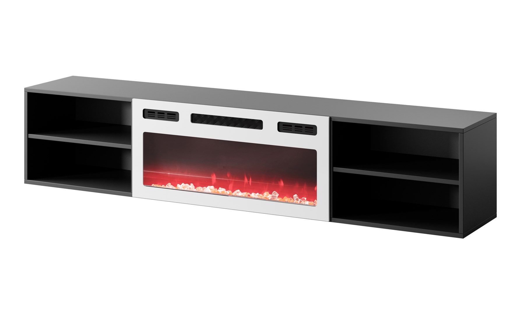 RTV cabinet POLO 180x33x39 black + fireplace white_2