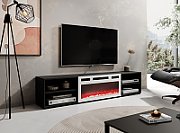 RTV cabinet POLO 180x33x39 black + fireplace white_3