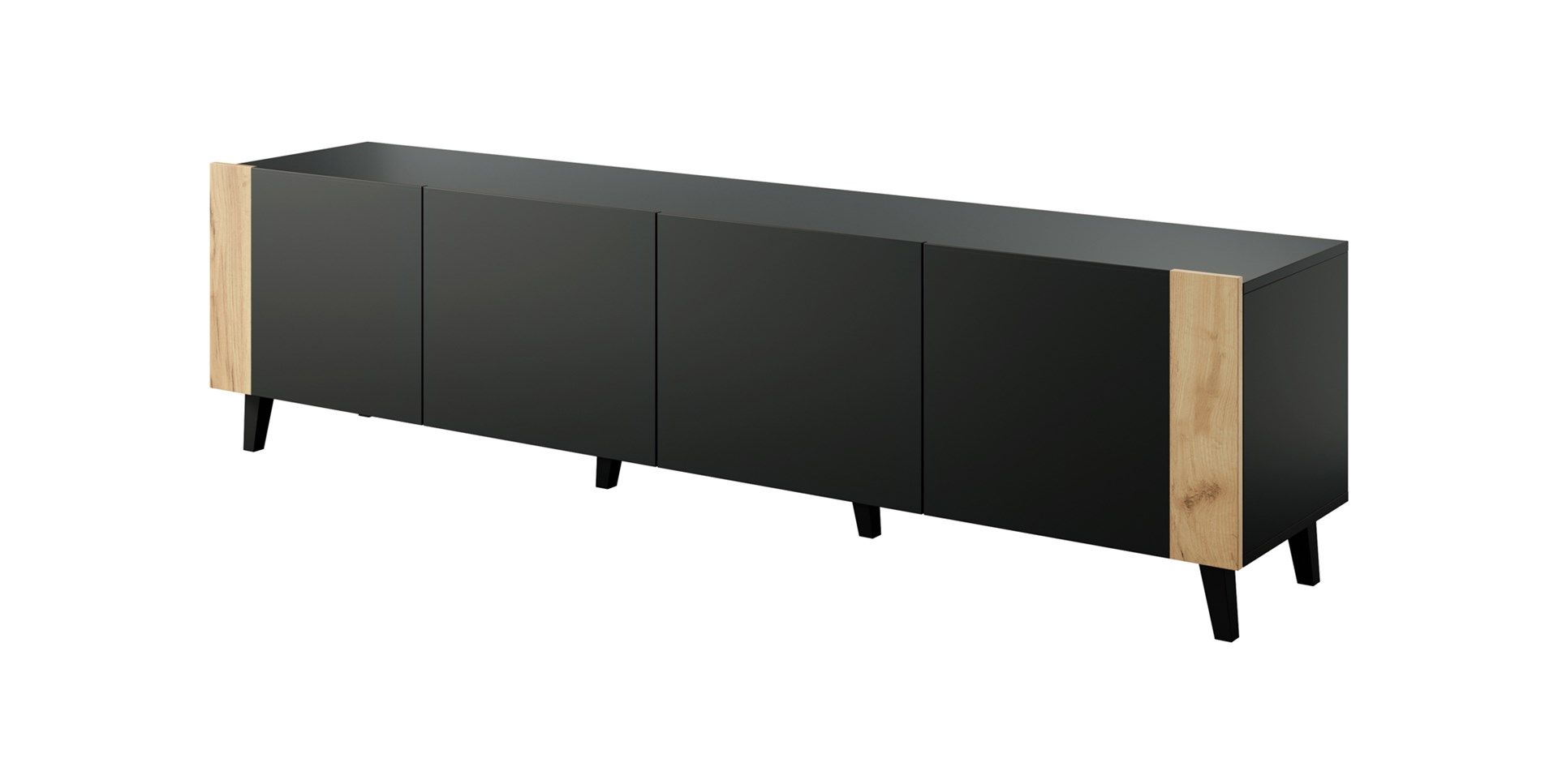 TV cabinet FARO 200x42x52 black matt + oak craft_1