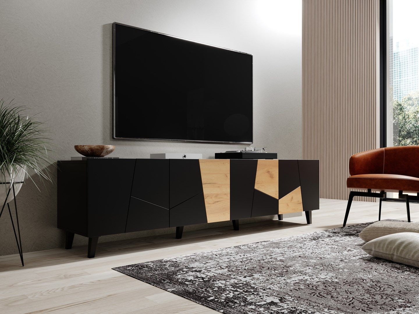 RTV cabinet ETNA 200x42x52 black matt + oak craft_5