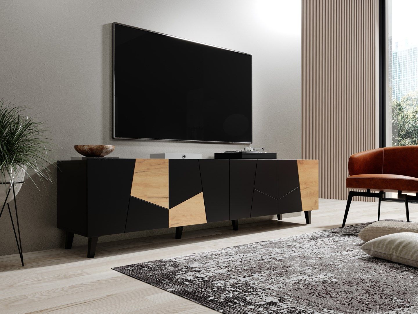 RTV cabinet ETNA 200x42x52 black matt + oak craft_6